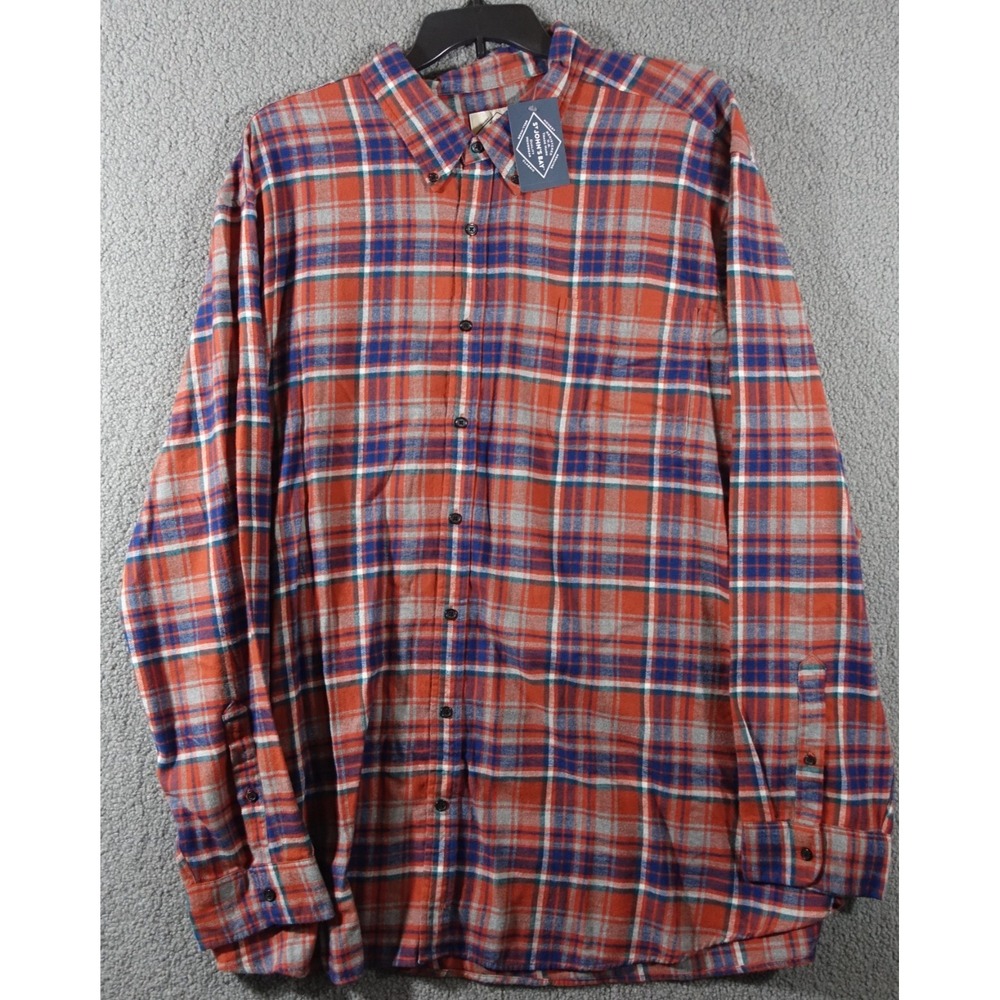 St Johns Bay Flannel Shirt Men Big Tall 4XL Classic Fit Chest Pocket Blue Rust